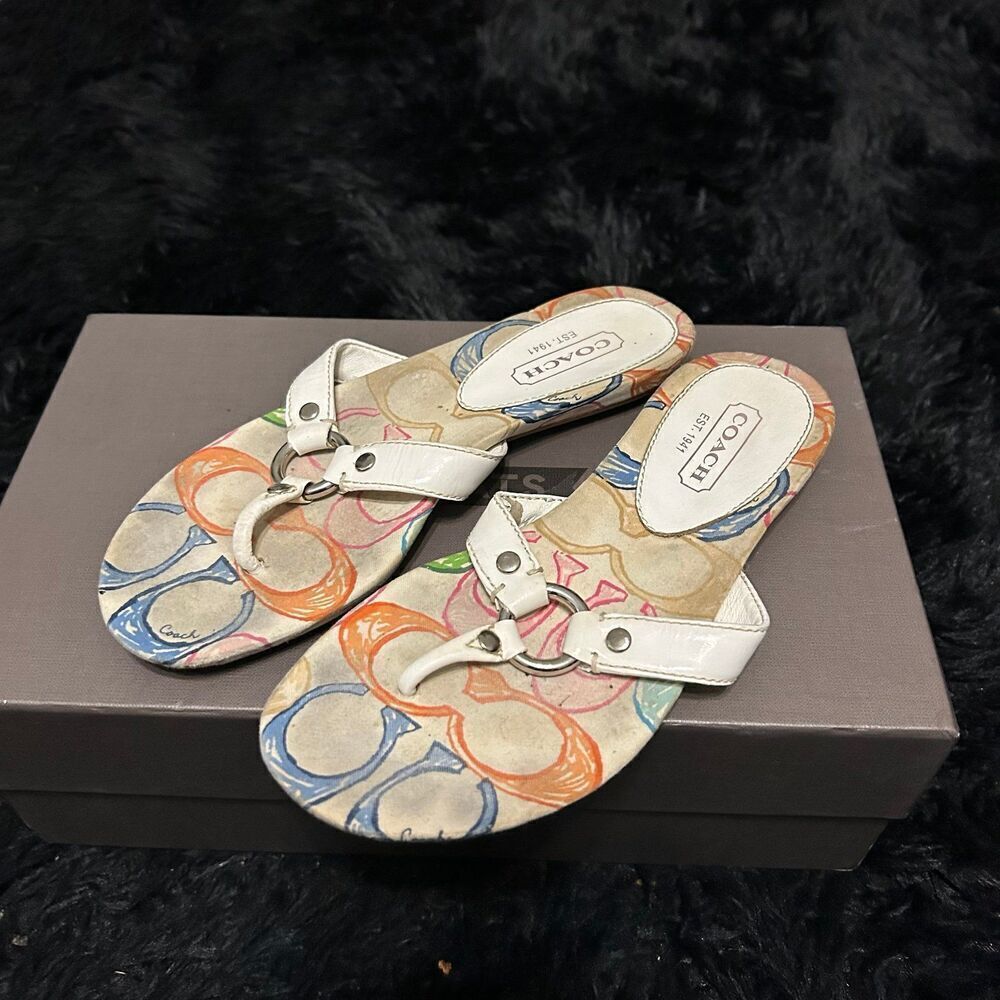 COACH white sandals flip flops shoes women’s 6.5